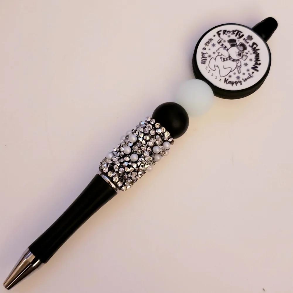 Handmade Glow in Dark Retro Frosty The Snowman Beaded Silicone Focal Bead Pen